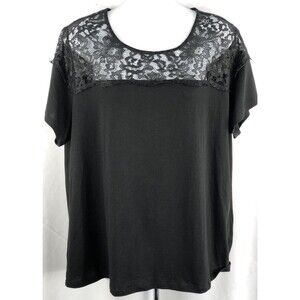 Cato Lace Flowy Top 18/20W Blk Scoopneck Short Sleeve Fairy Whimsigoth